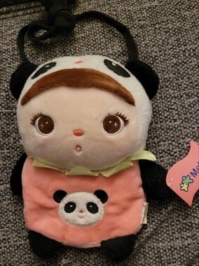 Rare Metoo Cute Panda Plush Crossbody Bag - Pink & Black NWT